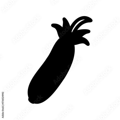 Elegant black silhouette of a single zucchini against a plain white background