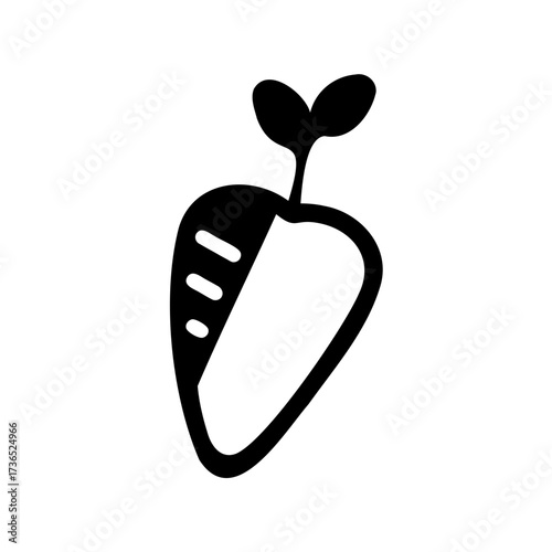 A minimalist vector illustration of a cute carrot with sprout leaves