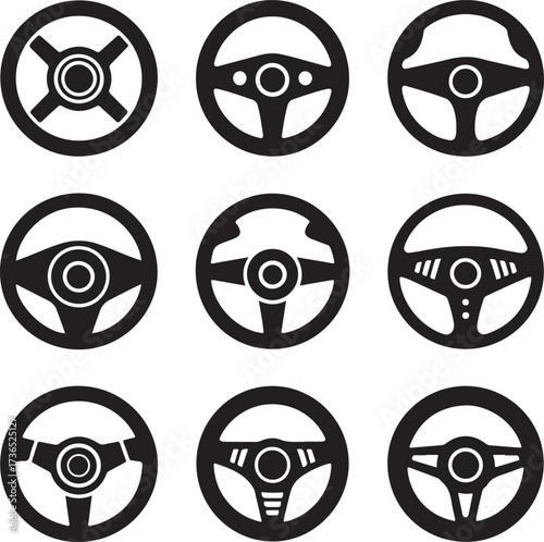 Steering wheels collection black icons automobile vehicle