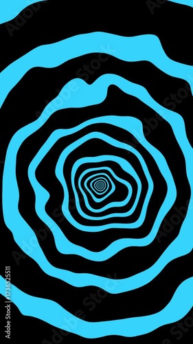 blue and black Psychedelic trippy Retro Groove, circle tunnel animation vertical background, visual seamless looping