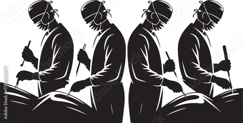 Surgeons operating black silhouettes surgery medical