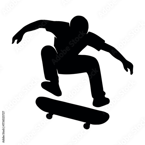 Vector art of silhouette of a skateboarder performing a trick