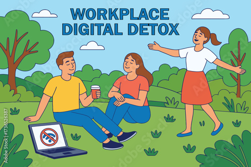 People enjoying a digital detox in a park away from technology