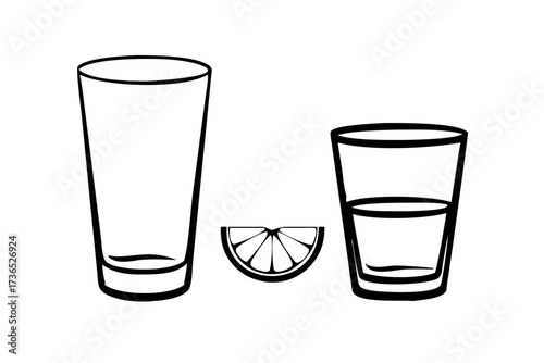 Assortment of Transparent Water Glasses Some Empty on White Background transparent glass empty glass