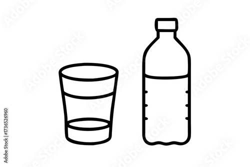Clear glass water bottle with condensation droplets on a white background transparent