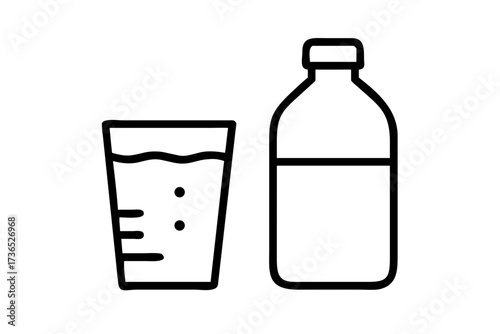 Clear glass water bottle silhouette with condensation droplets on a white background transparent