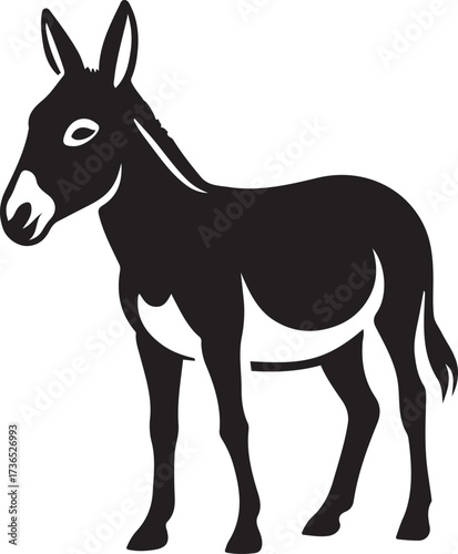 Side view donkey silhouette black and white, Simple donkey profile animal graphic