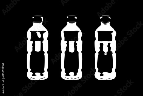 Set of Futuristic Transparent Water Bottles Glowing with Blue Light on White Background vector