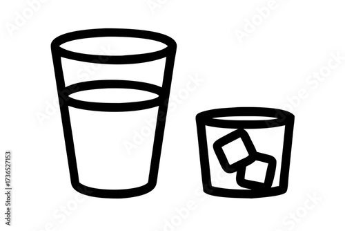 Silhouette of a clear glass filled with ice cubes and water glass beverage