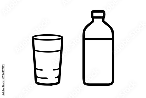 Silhouette of a clear glass water bottle with condensation on a white background glass bottle