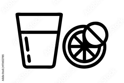 Silhouette of a clear glass of water with lemon slices on a white background beverage