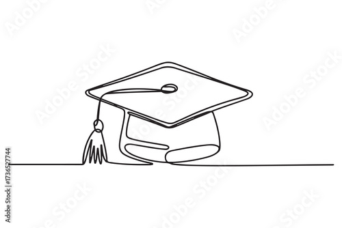 hand drawn line art vector illustration of graduation hat, graduation line art style vector illustration. one line Icon drawing with white background