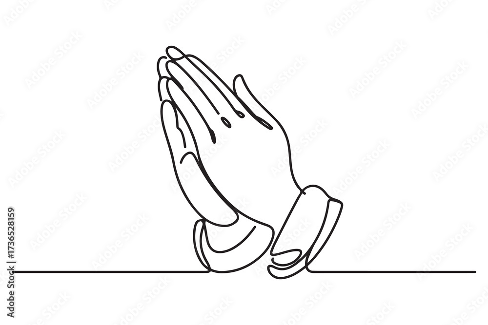 Obraz premium Praying hand line art style vector illustration. one line Icon drawing with white background