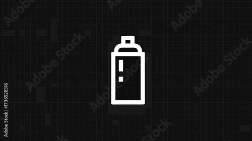 Minimalist white line art icon of a spray can on a dark, textured digital background, modern graphic element for design