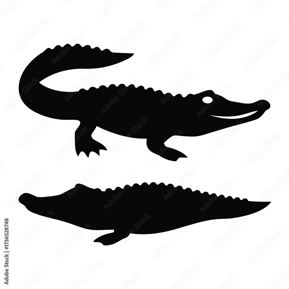Obraz premium Two silhouettes of alligators one above the other on a white background