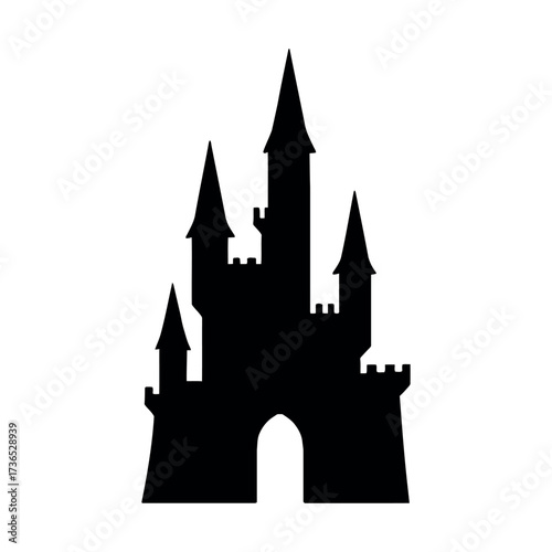 Vector art of black and white illustration of a castle
