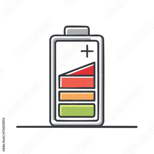 A close-up shot of a battery icon with a colorful and symbolic representation of charge levels. It depicts the current battery level