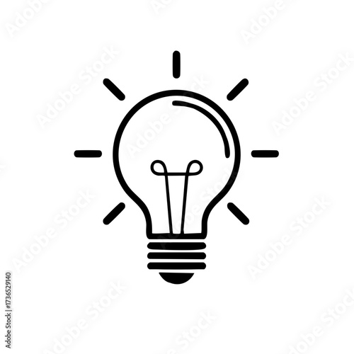 An illuminating lightbulb symbol, representing a brilliant idea. A single light bulb radiates with energy