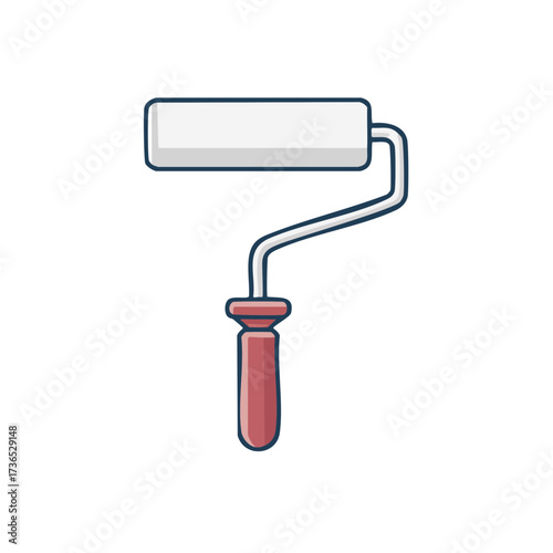 A paint roller, ready for a fresh coat of paint. The roller, with a red handle, is depicted in a clean, simplified style
