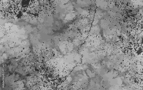 Abstract grunge texture in monochrome shades of black and gray with rough, splattered, and uneven patterns. Ink splashes, dust, or concrete stains with overlays, posters, or digital artwork