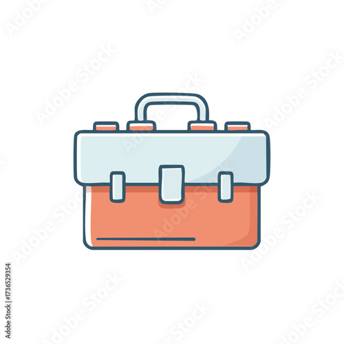 A toolbox, depicted in a bright and inviting illustrative style, is the subject. The case is likely designed to be durable and capable of housing various tools used for various purposes.