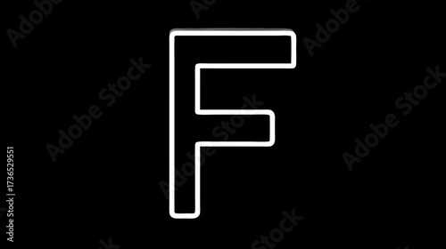 Modern white outline letter F on a stark black background. Minimalist uppercase alphabet character, clean geometric design element.