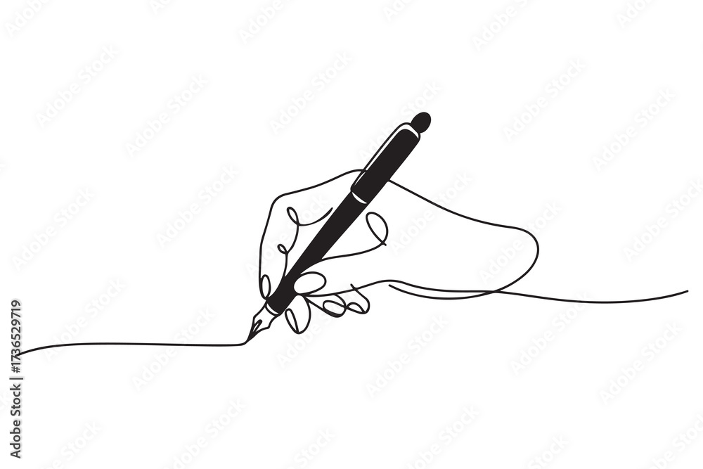 Fototapeta premium line art hand writing continuous line art drawing hand with pen line art illustration. one line Icon drawing with white background