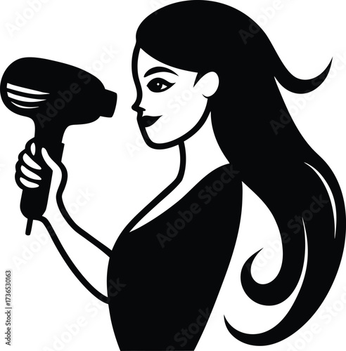 A stylist blow drying hair with a round brush