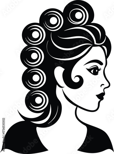 A stylist curling hair with rollers
