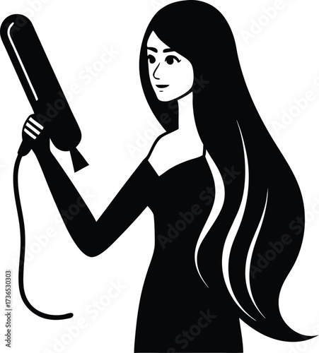A stylist straightening hair with a flat iron