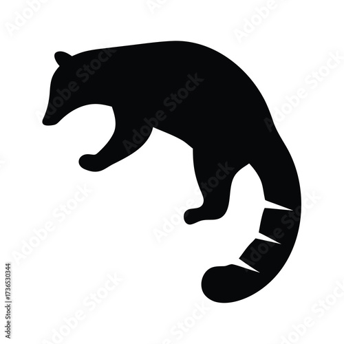 Black silhouette of a raccoon with a bushy ringed tail in a dynamic pose