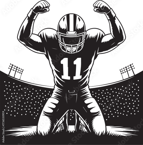 Victorious football player celebrates winning game