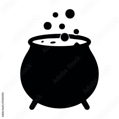 Vector art of black cauldron with bubbles illustration