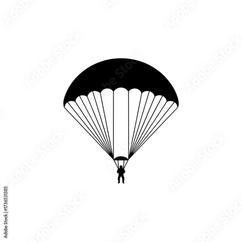 Vector art of black silhouette of a parachute with a skydiver