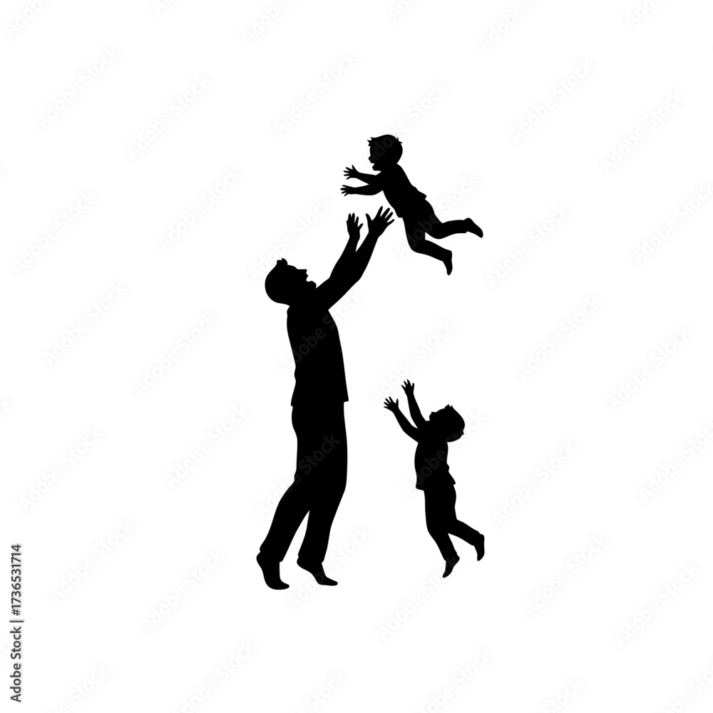 Fototapeta premium Vector art of father throwing children in the air