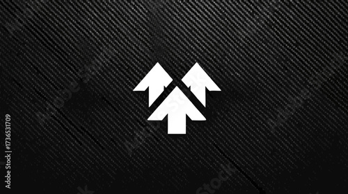 Dynamic triple white arrows pointing upwards on a dark textured background, symbolizing growth, progress, and future success