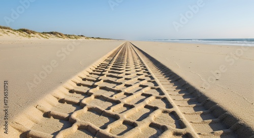 Tire track on sandy beach