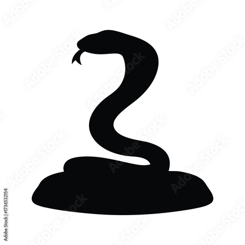 Silhouette of a cobra snake in a defensive pose on a white background