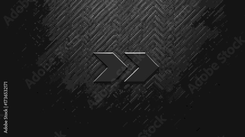 Stylish dark embossed chevron arrows on a textured metallic background, symbolizing fast forward, progress, and modern technology.