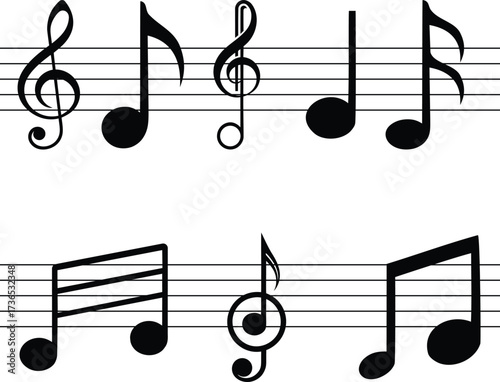Black and white musical notes and symbols on a staff representing a melody