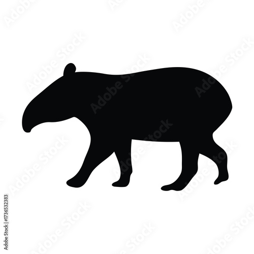 Silhouette of a tapir standing profile view against a white background