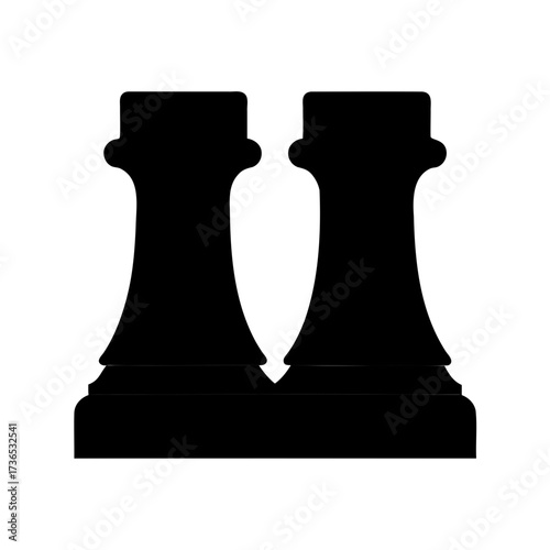 Monochromatic depiction of two chess rook pieces, silhouetted on white background