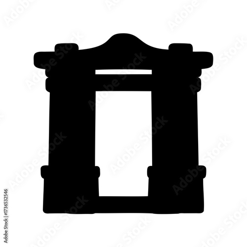 Silhouette of an ancient monumental gate, suggesting entrance, passage and architecture