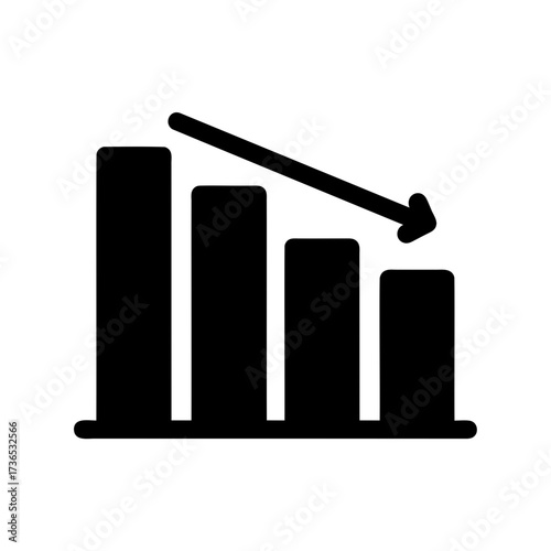 Graphical representation of downward trend with arrow and chart indicating decrease