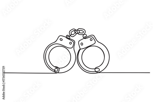 Vector illustration of handcuffs line drawing. one line Icon drawing with white background