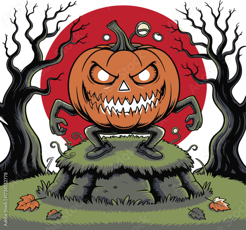 cartoon zombie with a skull
