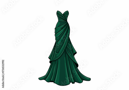Elegant Emerald Green Evening Gown with Draped Detailing.