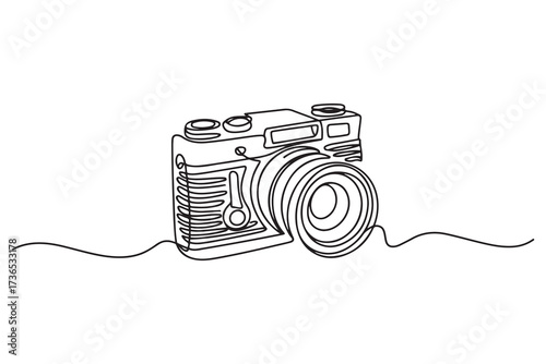 Camera one continuous line drawing vector illustration. one line Icon drawing with white background
