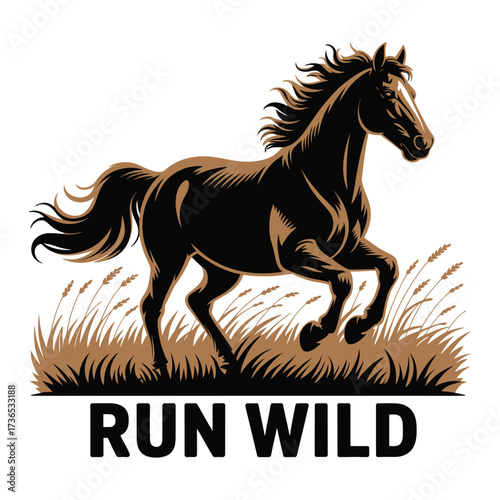 A Majestic Horse Galloping Through a Grassy Field Run Wild