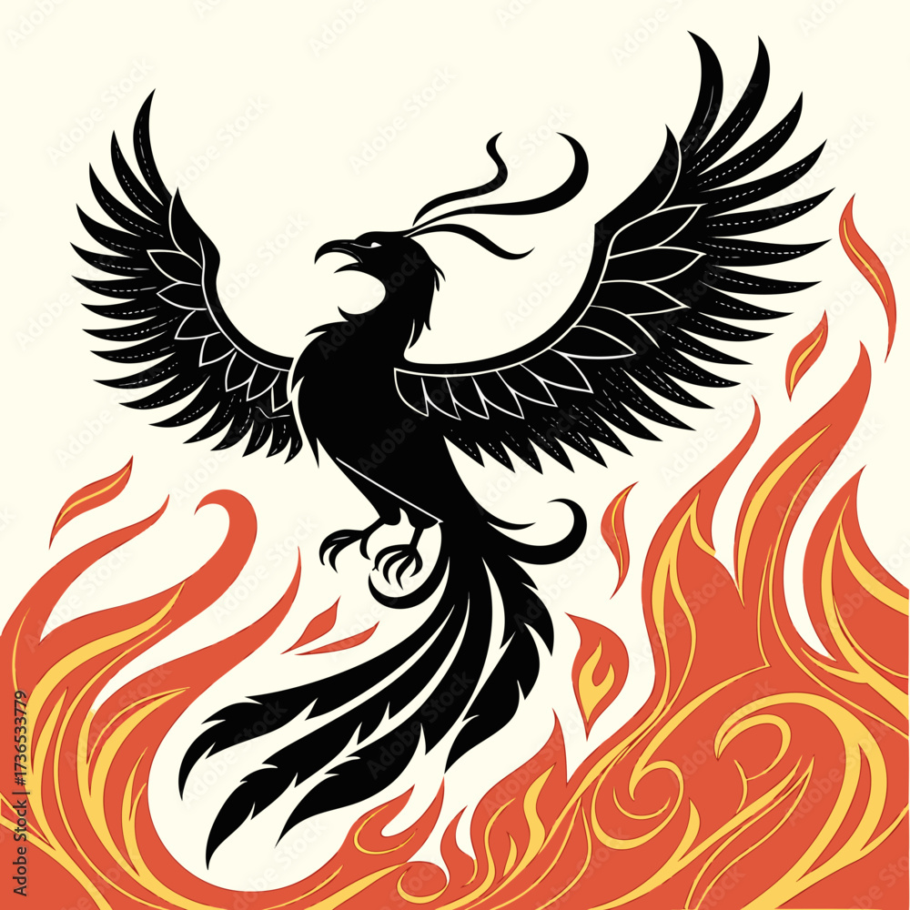 Fototapeta premium Phoenix rising from flames, a symbol of rebirth and transformation in fire